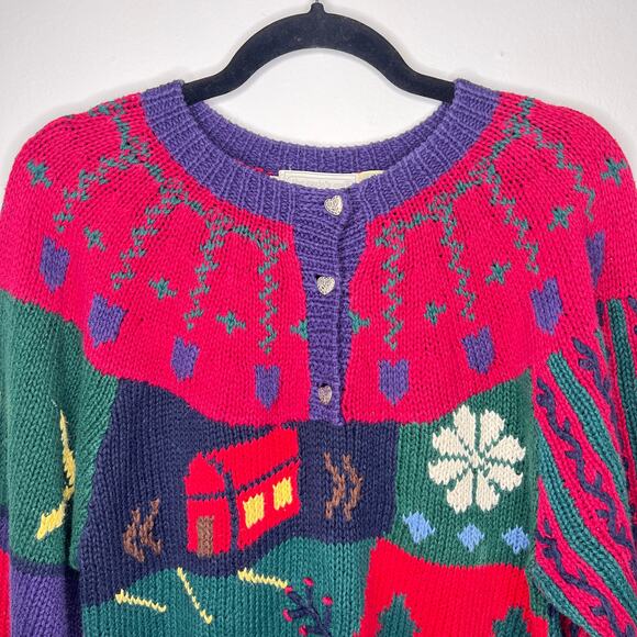 Vintage The Eagle Eye Cottagecore Shetland Cardigan Sweater Patchwork Medium - Picture 2 of 10